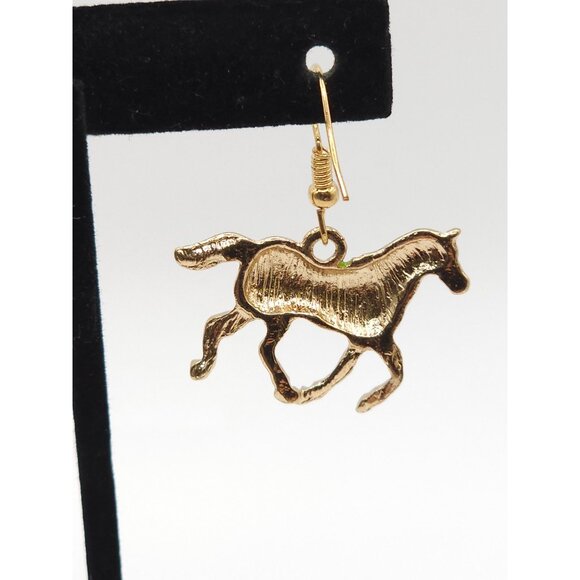 Gold-Tone Horse Earrings with Colorful Enamel Swirl Design Dangle Style Lightwei - Picture 6 of 12